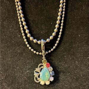 Sabika Silver and Blue Necklace with Intricate Pendant